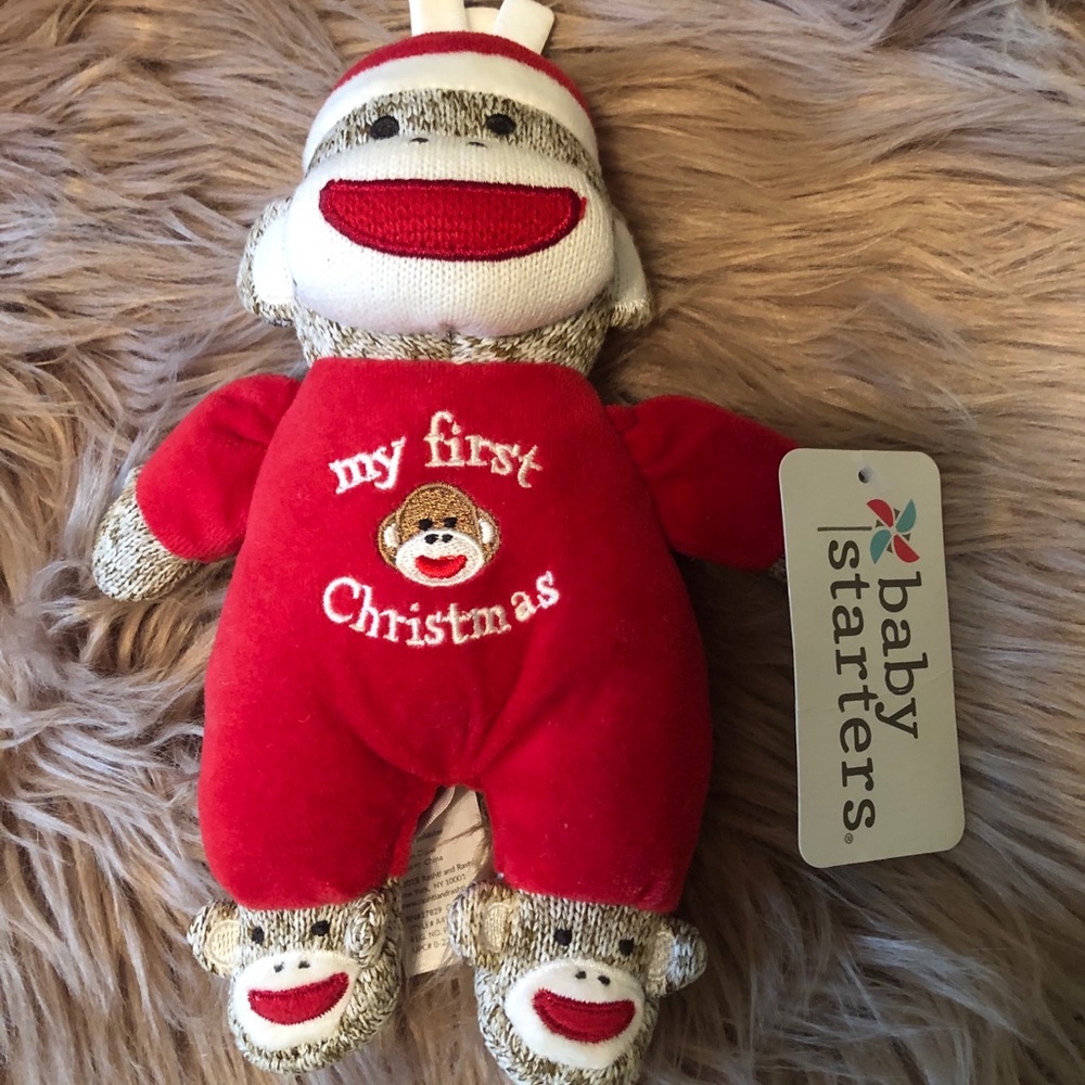 Baby’s first Christmas sock monkey